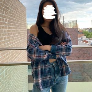 Thrifted denim accented flannel
